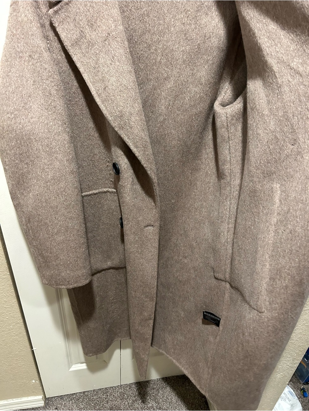 Zara Wool Blend Long Double-Breasted Coat in Taupe Beige , XS - Picture 5 of 9